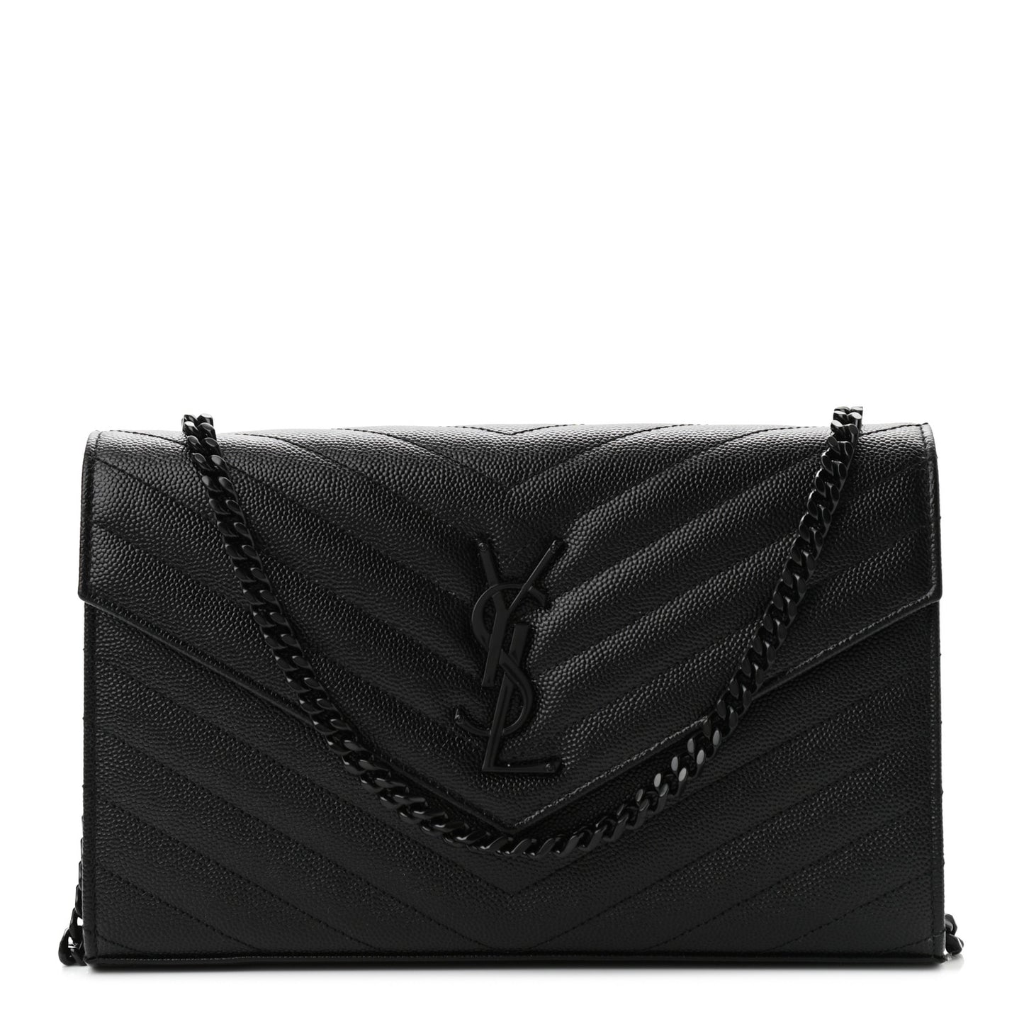 Grain De Poudre Matelasse Chevron Monogram Chain Wallet Black