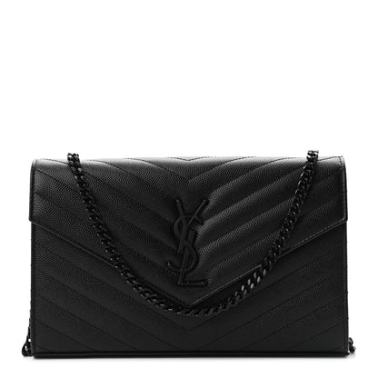 Saint Laurent Grain De Poudre Matelasse Chevron Monogram Chain Wallet Black 1 of 10