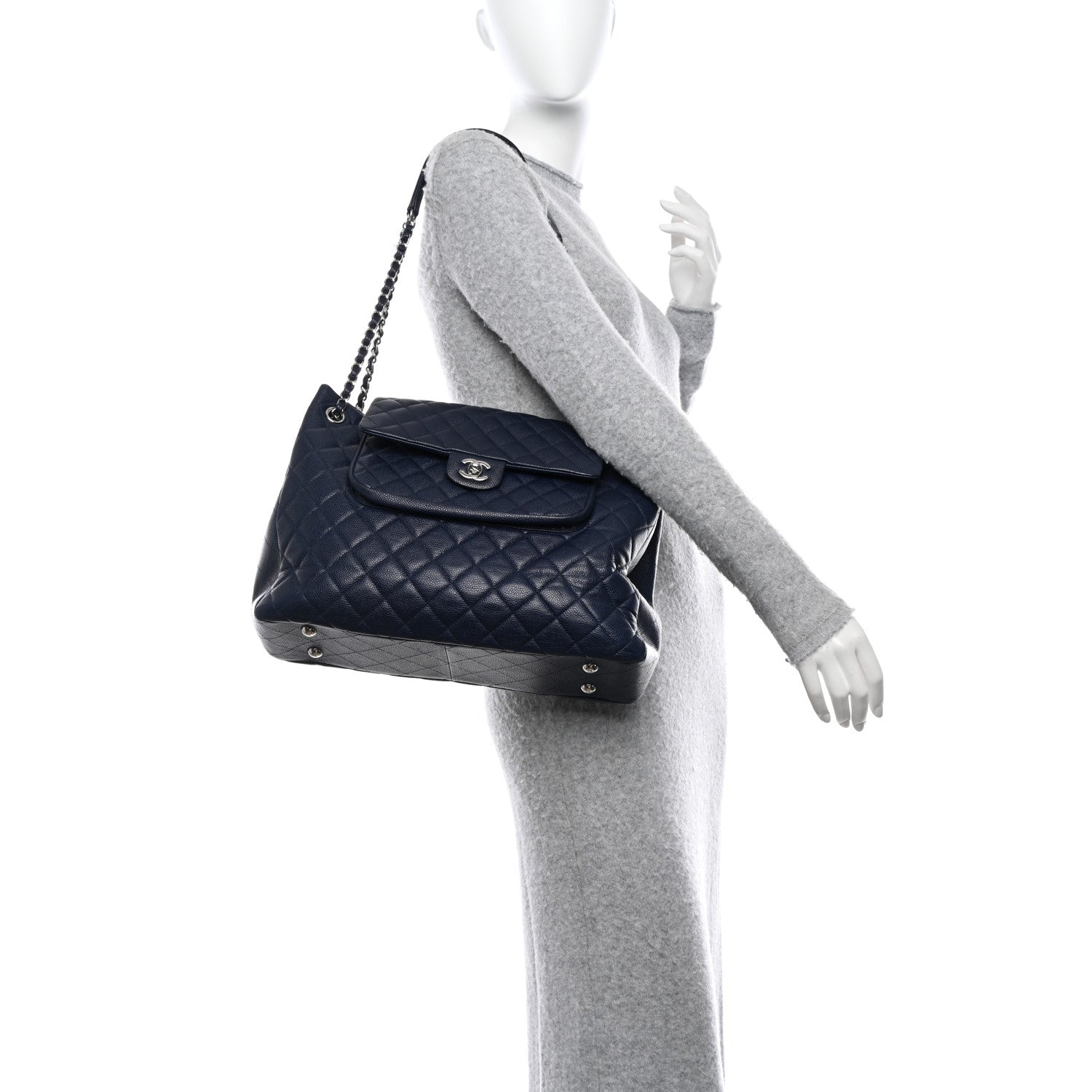 Chanel Caviar Quilted Flap Tote Navy Blue 2 of 12