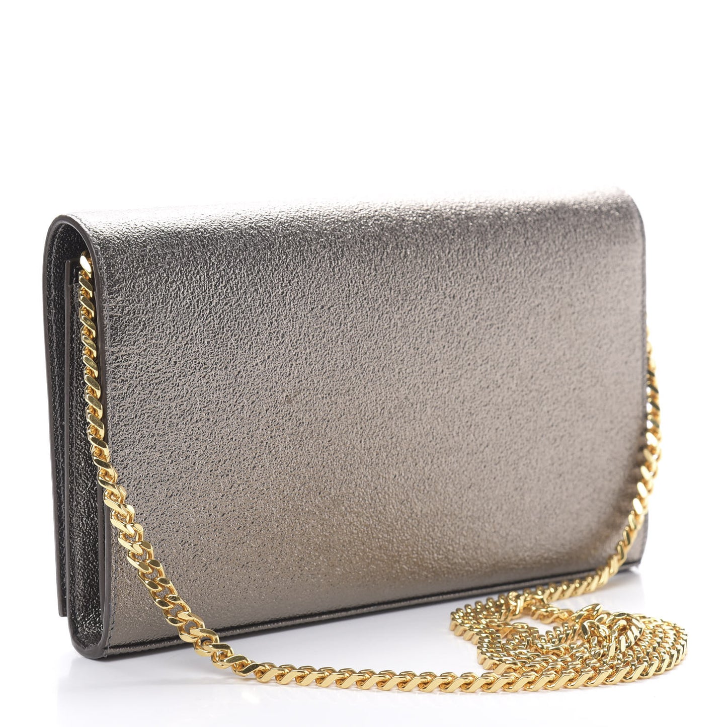 Grained Metallic Calfskin Monogram Chain Wallet Bronze