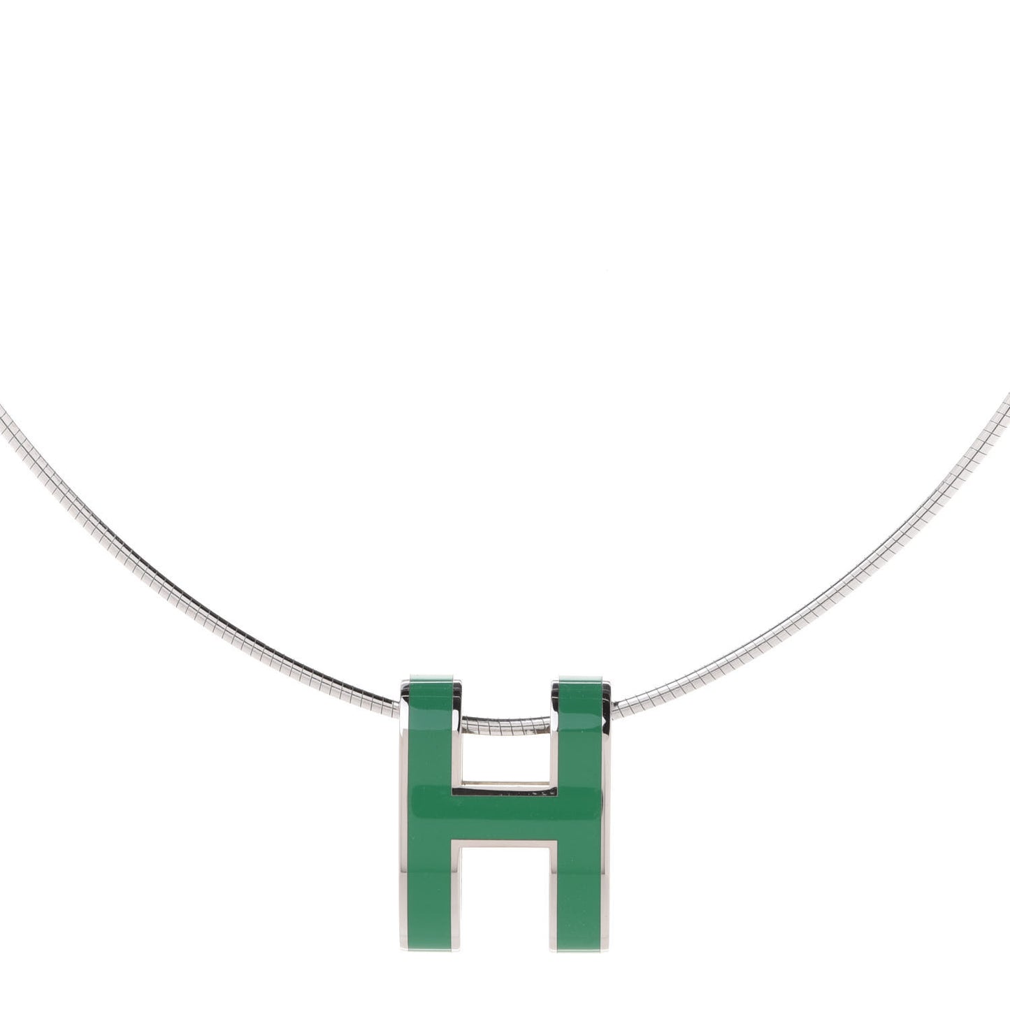 Lacquered Silver Pop H Pendant Necklace Vert Malachite