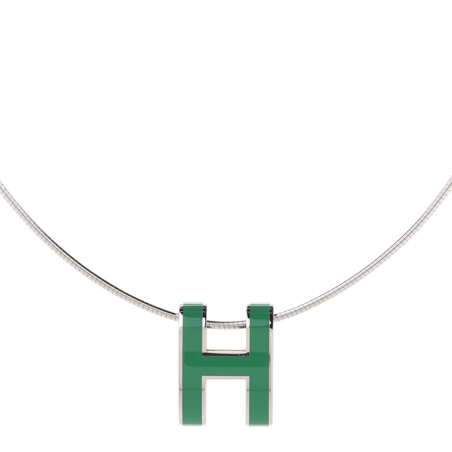 Hermes Lacquered Silver Pop H Pendant Necklace Vert Malachite 4 of 6