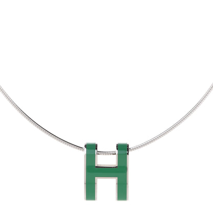 Hermes Lacquered Silver Pop H Pendant Necklace Vert Malachite 4 of 6
