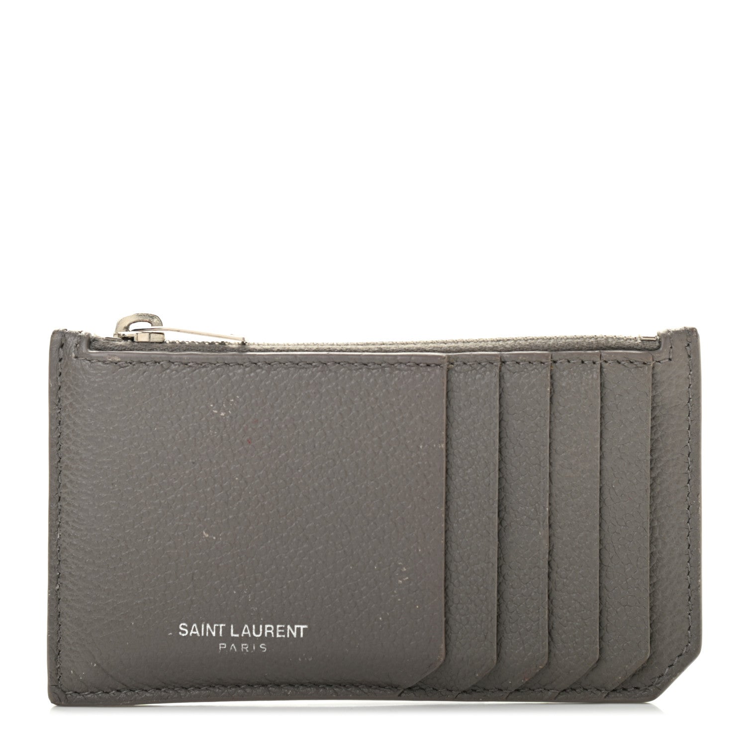 Saint Laurent Grained Calfskin 5 Fragments Zip Pouch Card Holder Earth 1 of 11