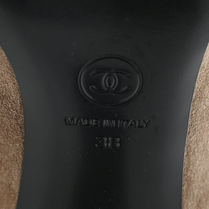 Chanel Suede Calfskin Satin Gabrielle Cap Toe Short Boots 38 Beige Black 7 of 12