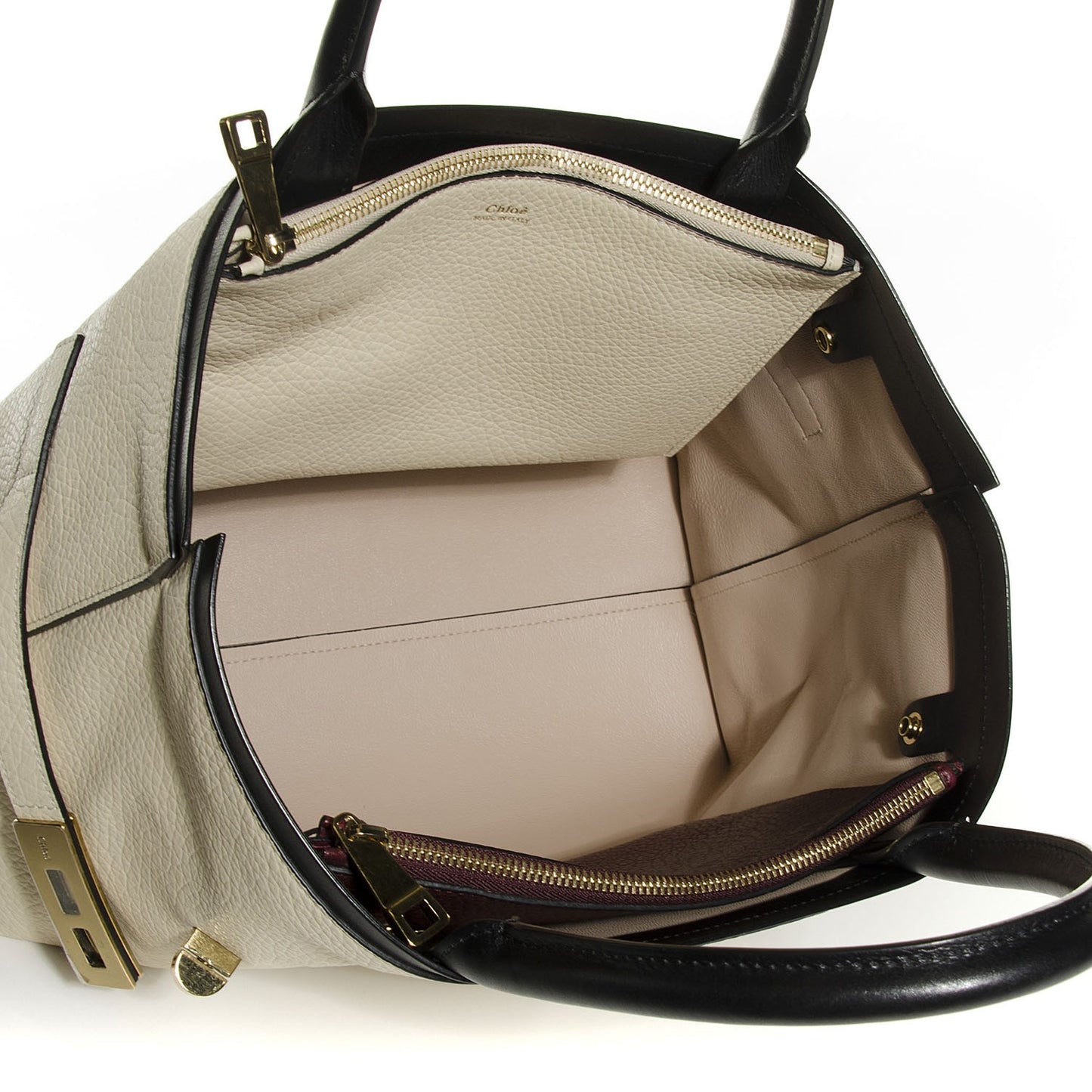 Grained Leather Large Charlotte Tote Huskey White