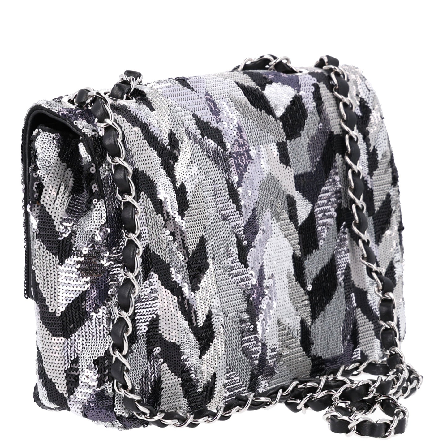Sequin Medium Single Flap Silver Black