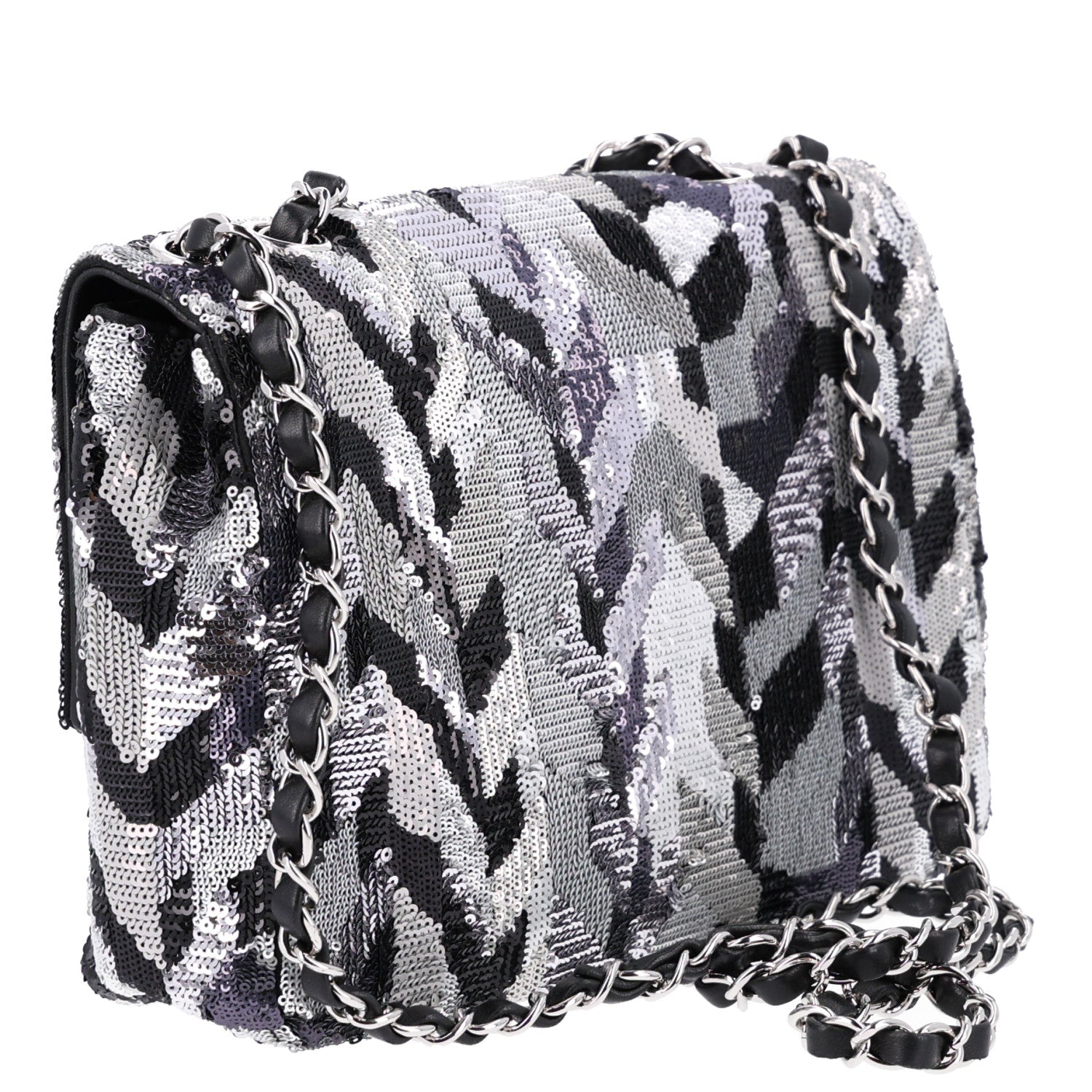 Chanel Sequin Medium Single Flap Silver Black 3 of 11