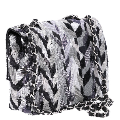 Chanel Sequin Medium Single Flap Silver Black 3 of 11