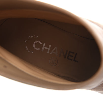 Chanel Suede Calfskin Satin Gabrielle Cap Toe Short Boots 35.5 Beige Black 6 of 10
