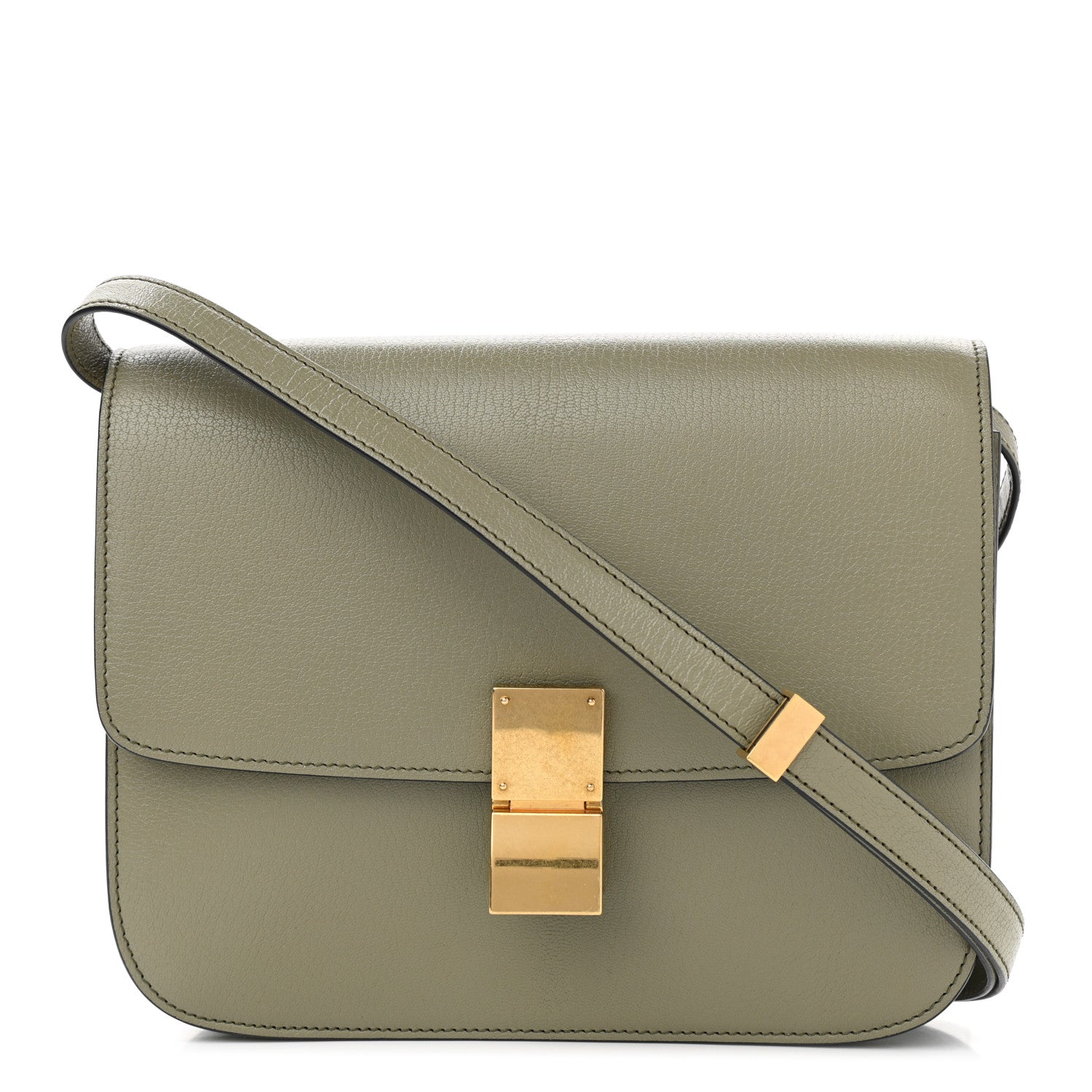 Celine Goatskin Classic Box Medium Flap Bag Army Green 1 of 15