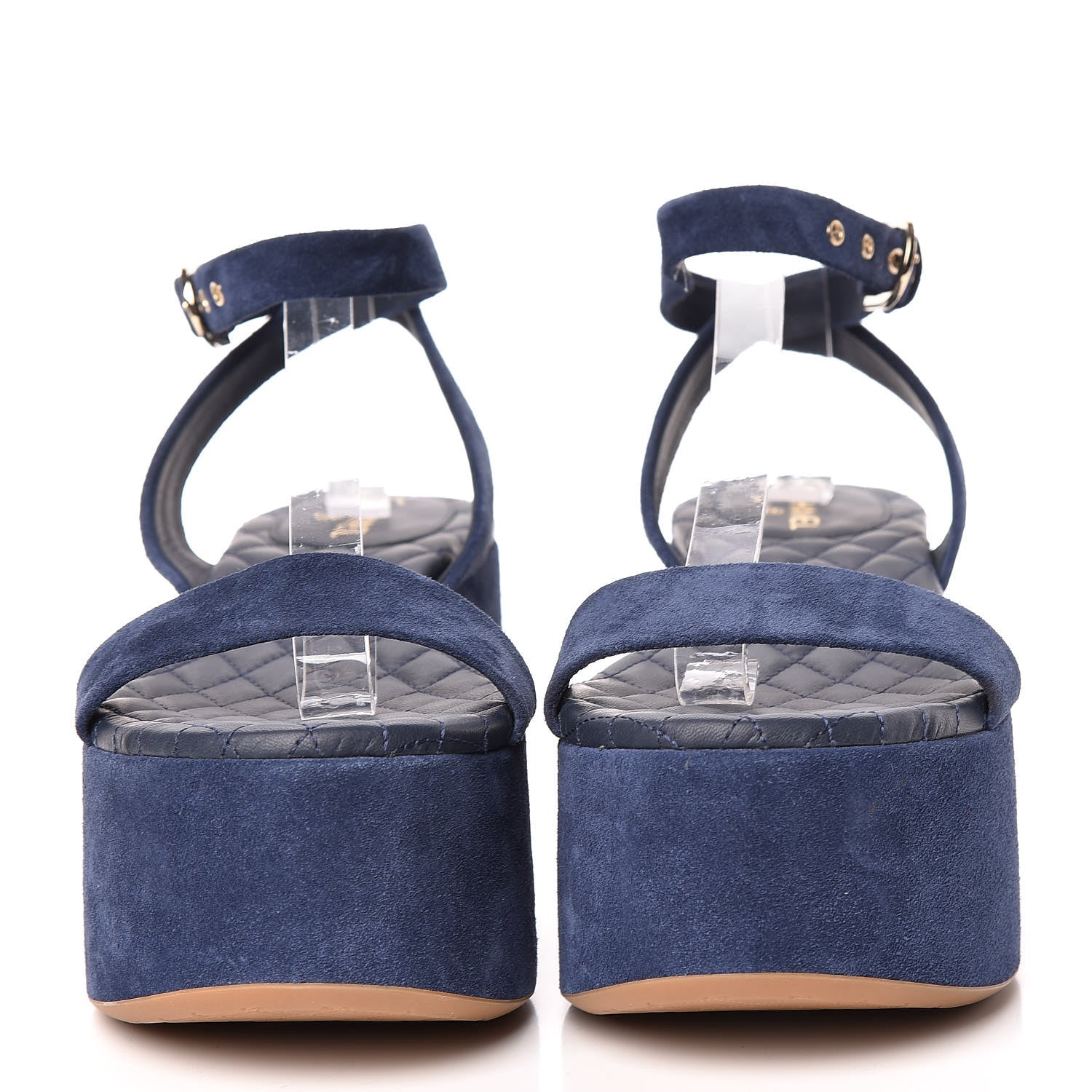 Chanel Suede Calfskin Platform Wedge Sandals 37.5 Blue 2 of 9