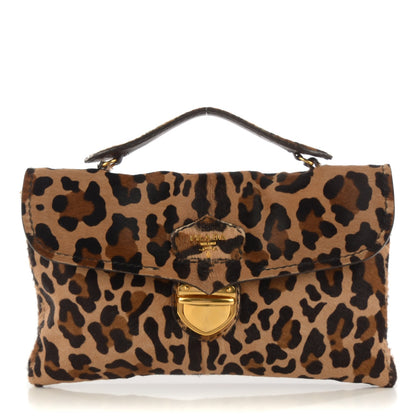 Prada Calf Hair Leopard Print Pushlock Envelope Clutch Miele 1 of 9
