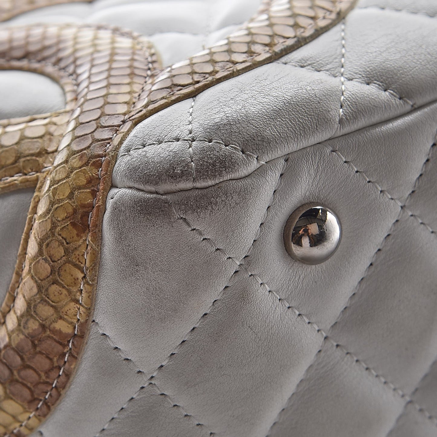 Calfskin Python Quilted Large Cambon Bowler White