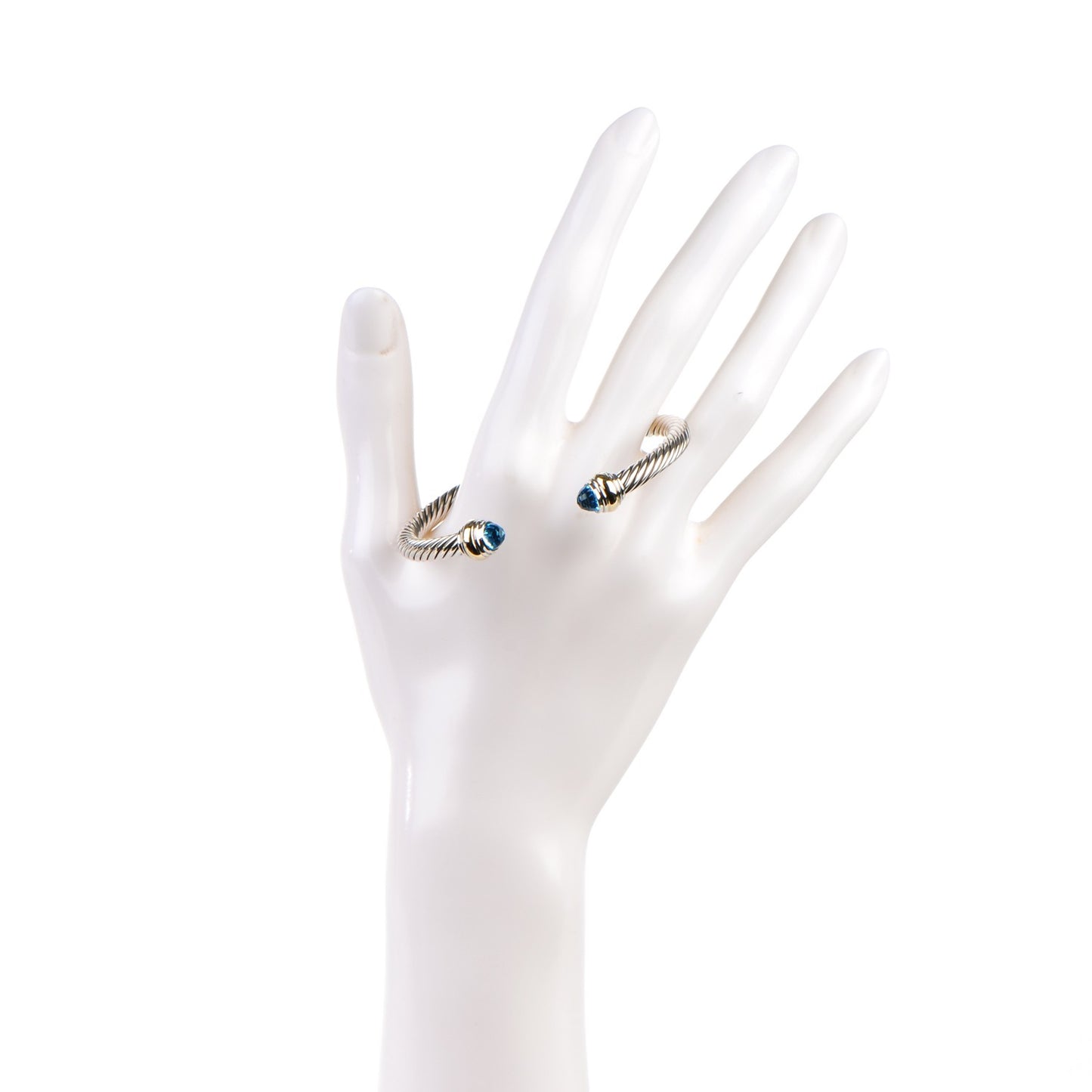 Sterling Silver 14K Yellow Gold Blue Topaz 5mm Cable Classics Bracelet