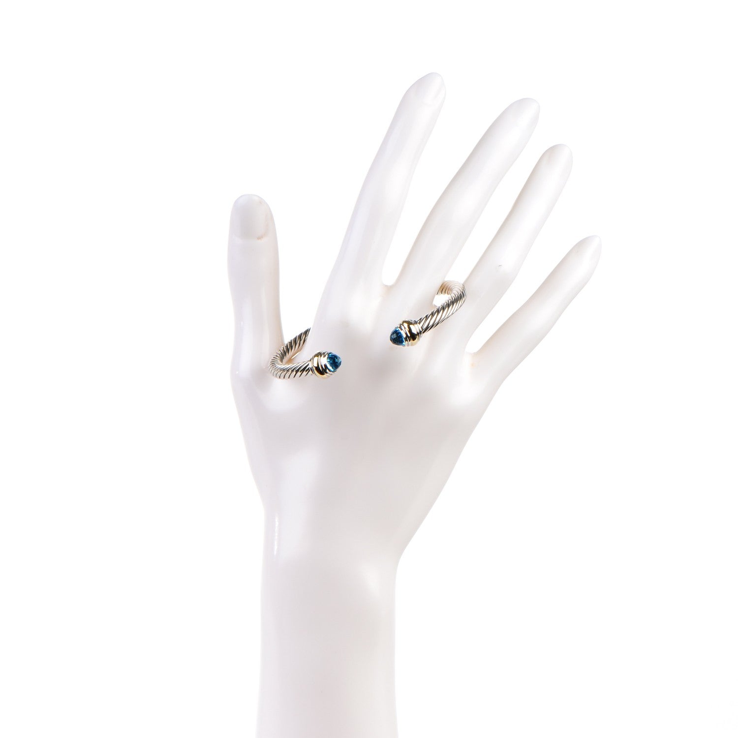 David Yurman Sterling Silver 14K Yellow Gold Blue Topaz 5mm Cable Classics Bracelet 2 of 6