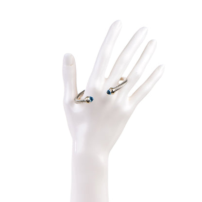 David Yurman Sterling Silver 14K Yellow Gold Blue Topaz 5mm Cable Classics Bracelet 2 of 6