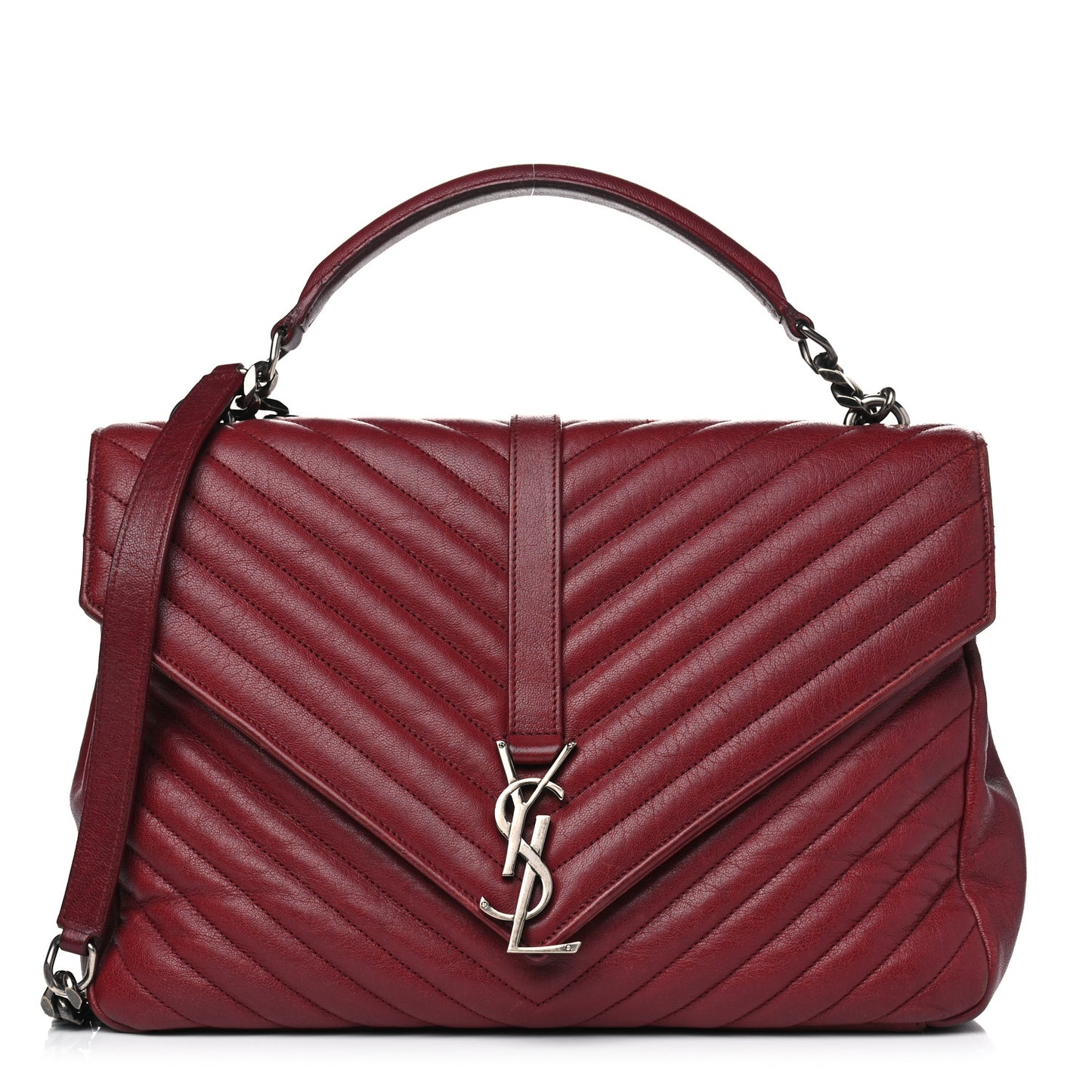 Sheepskin Matelasse Chevron Large College Monogram Satchel Rouge