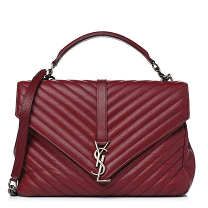Saint Laurent Sheepskin Matelasse Chevron Large College Monogram Satchel Rouge 1 of 12