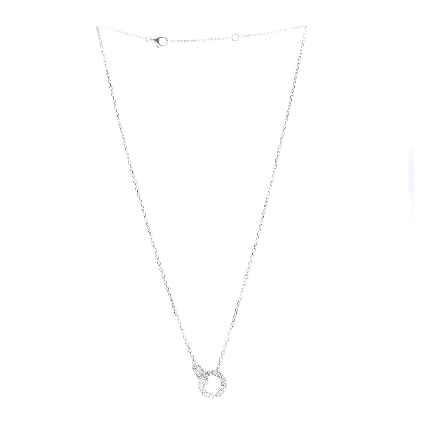 18K White Gold Diamond Interlocking LOVE Paved Necklace