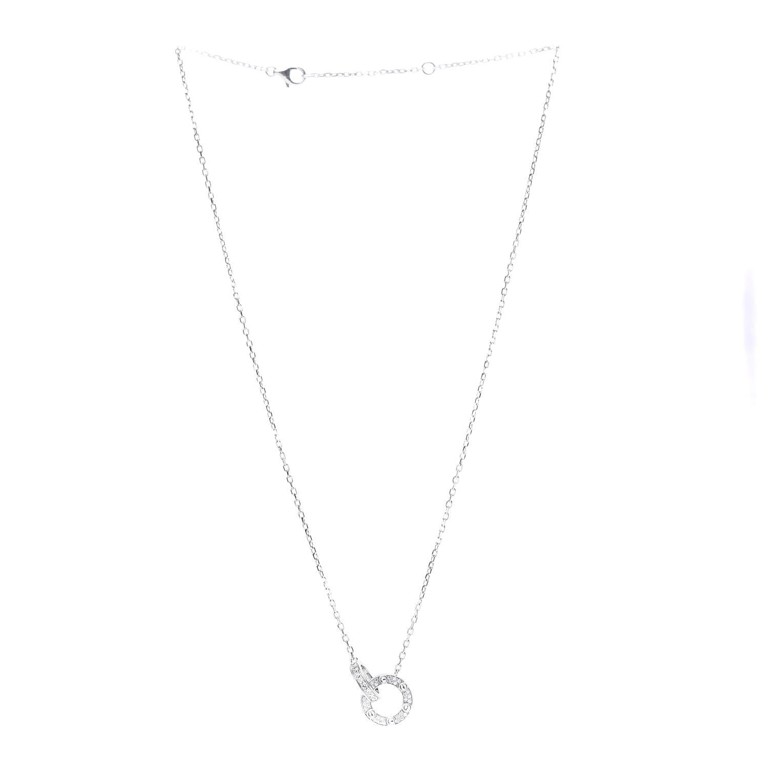 Cartier 18K White Gold Diamond Interlocking LOVE Paved Necklace 3 of 6