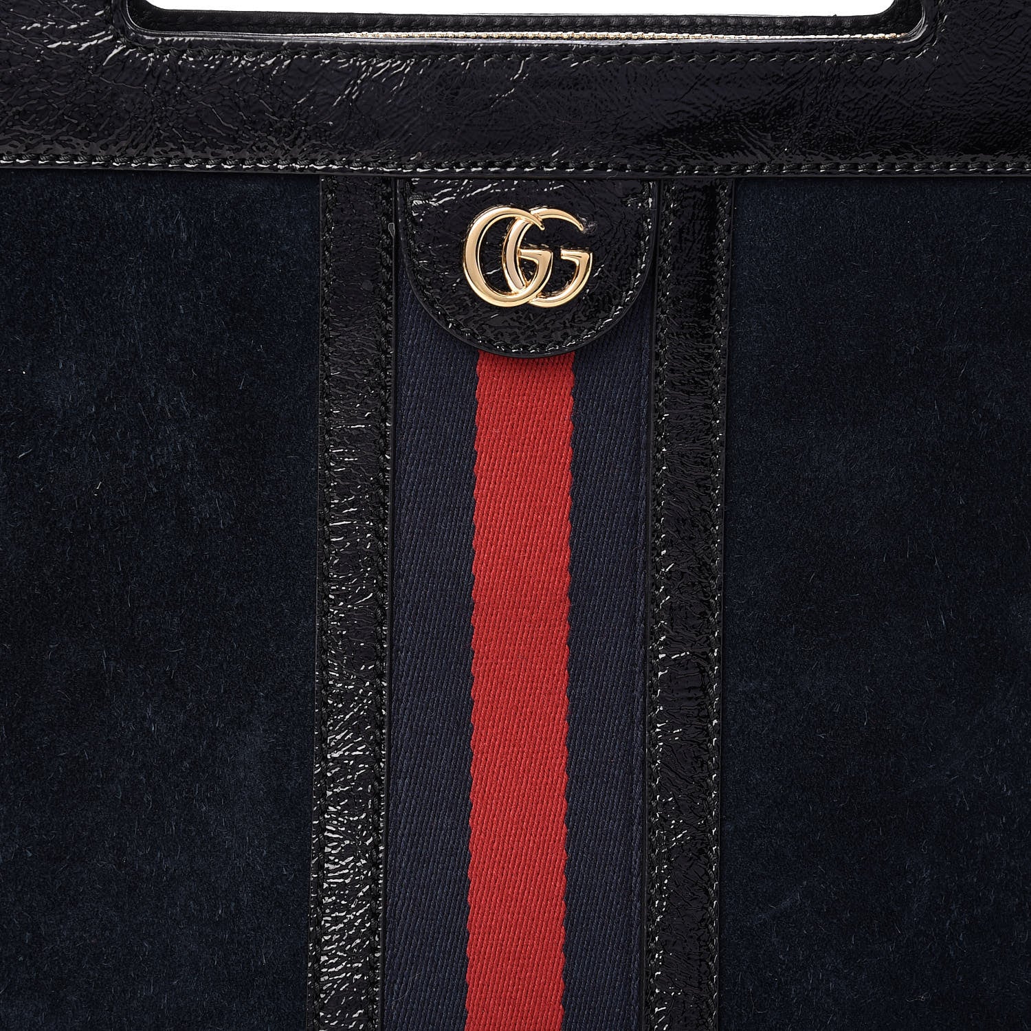 Gucci Suede Patent GG Web Medium Ophidia Top Handle Chain Blue Black 8 of 16