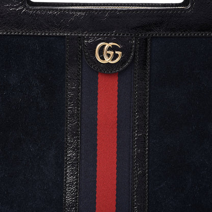 Gucci Suede Patent GG Web Medium Ophidia Top Handle Chain Blue Black 8 of 16