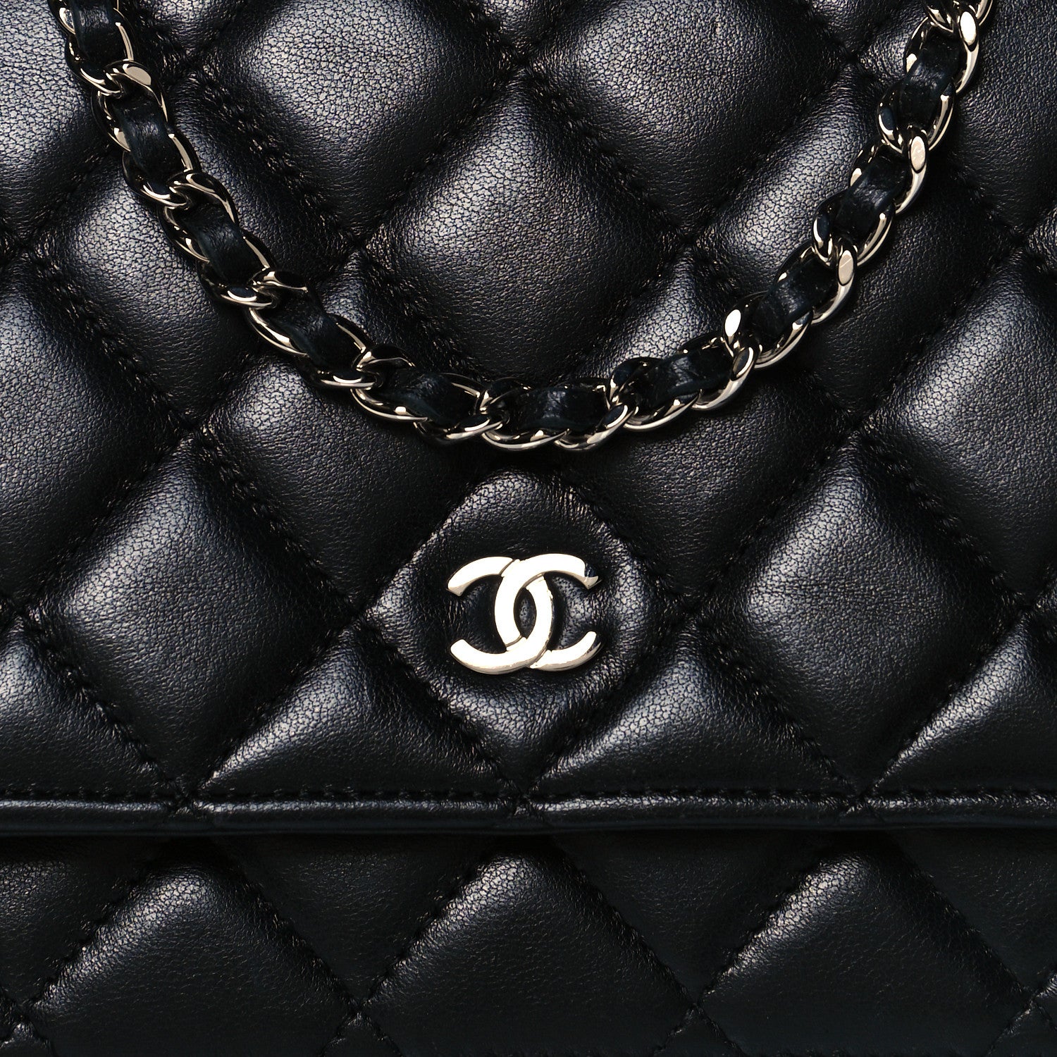 Chanel Lambskin Quilted Wallet On Chain WOC Black 10 of 15