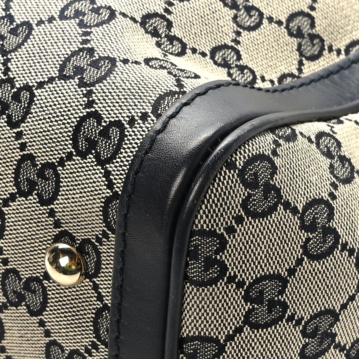 Gucci Monogram Selleria Calfskin Vintage Web Medium Boston Beige Blue 9 of 11