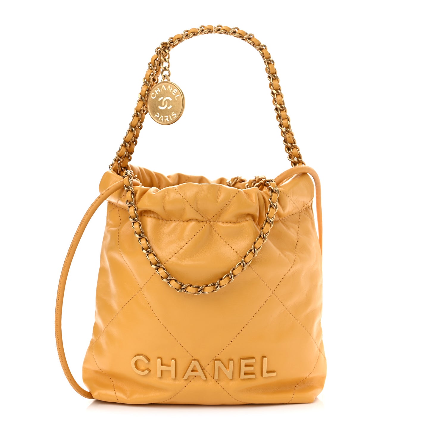 Shiny Calfskin Quilted Mini Chanel 22 Yellow