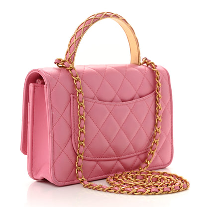 Chanel Lambskin Quilted Multicolor Top Handle Wallet On Chain WOC Light Pink 3 of 12