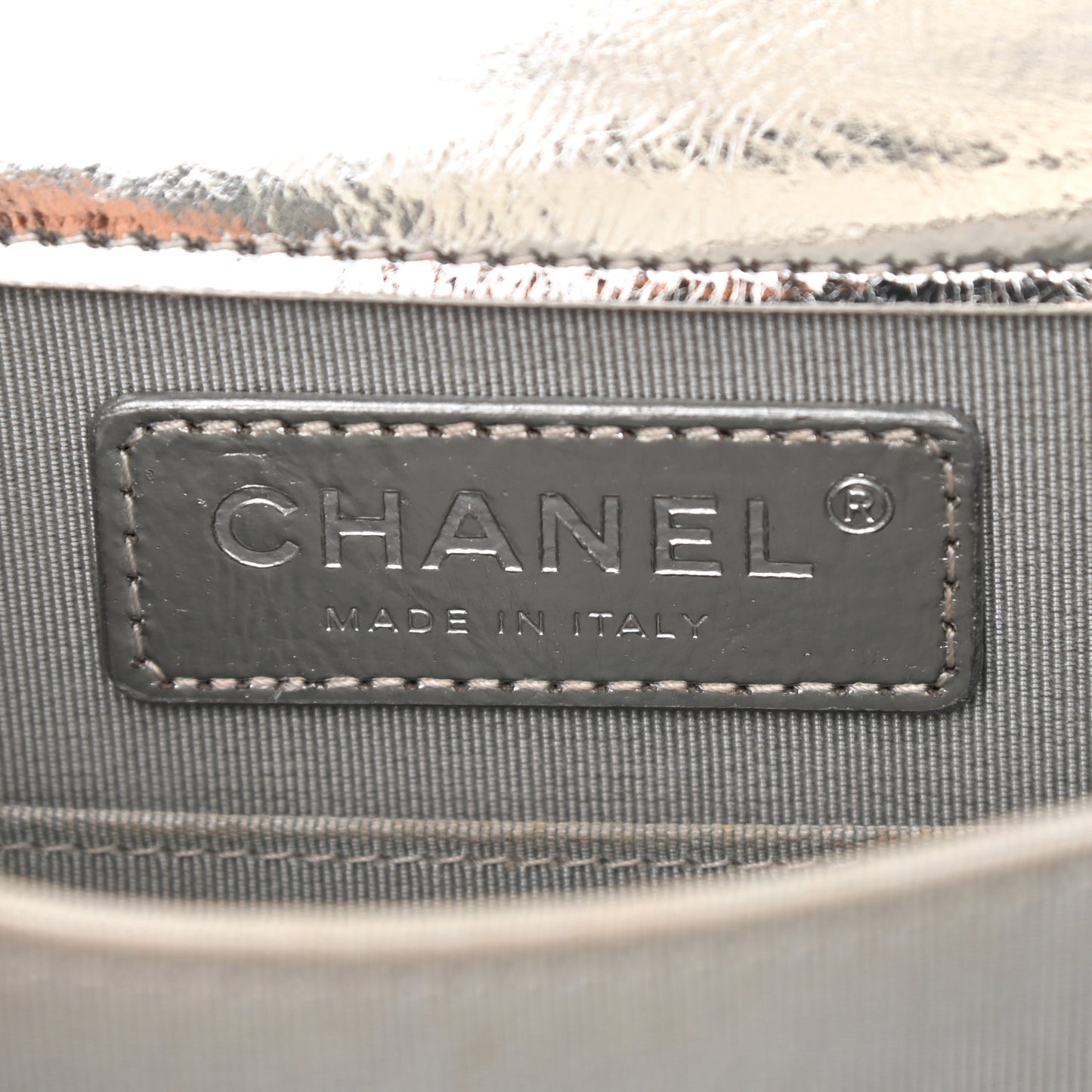 Metallic Goatskin Quilted North South Boy Flap Silver