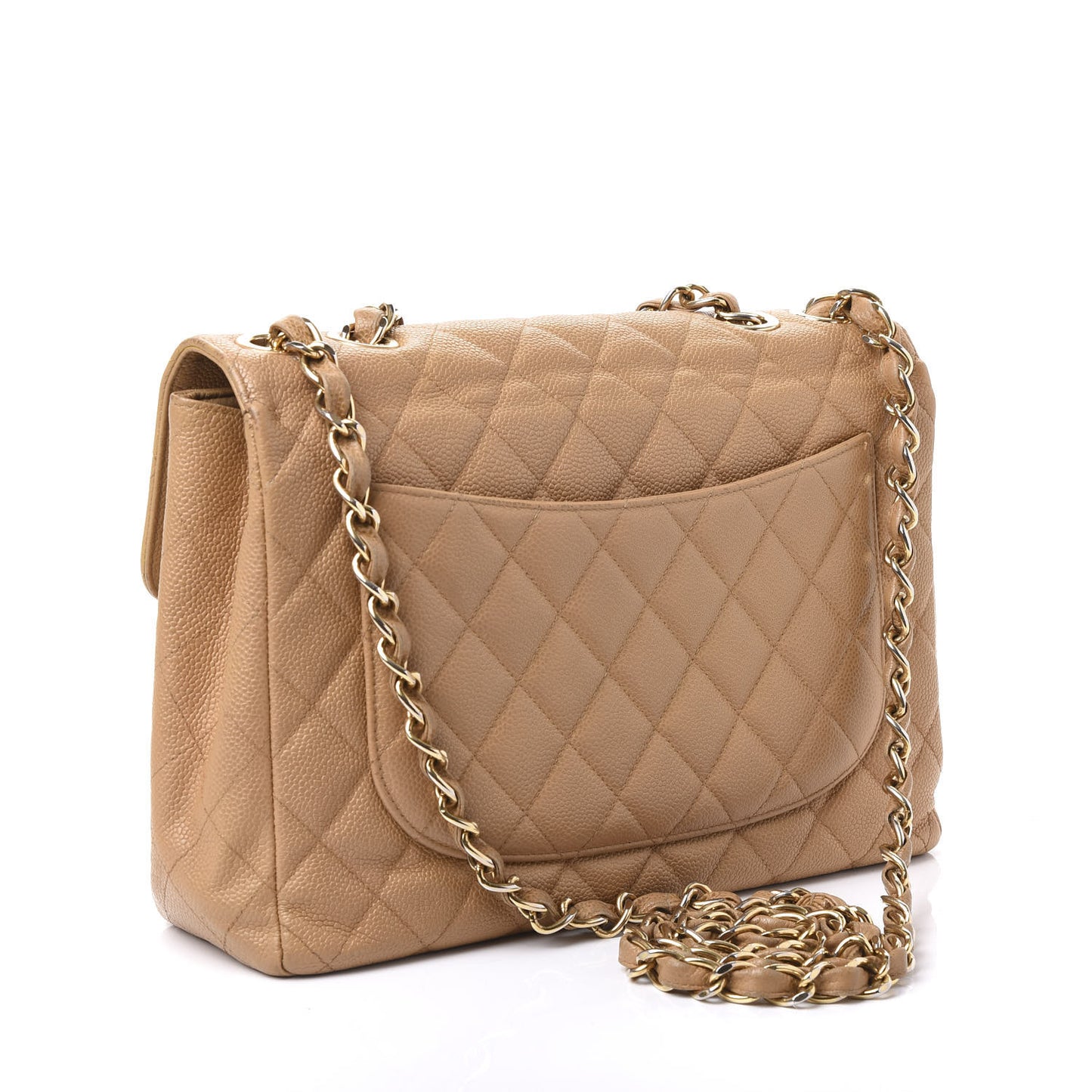 Caviar Quilted Jumbo Single Flap Beige