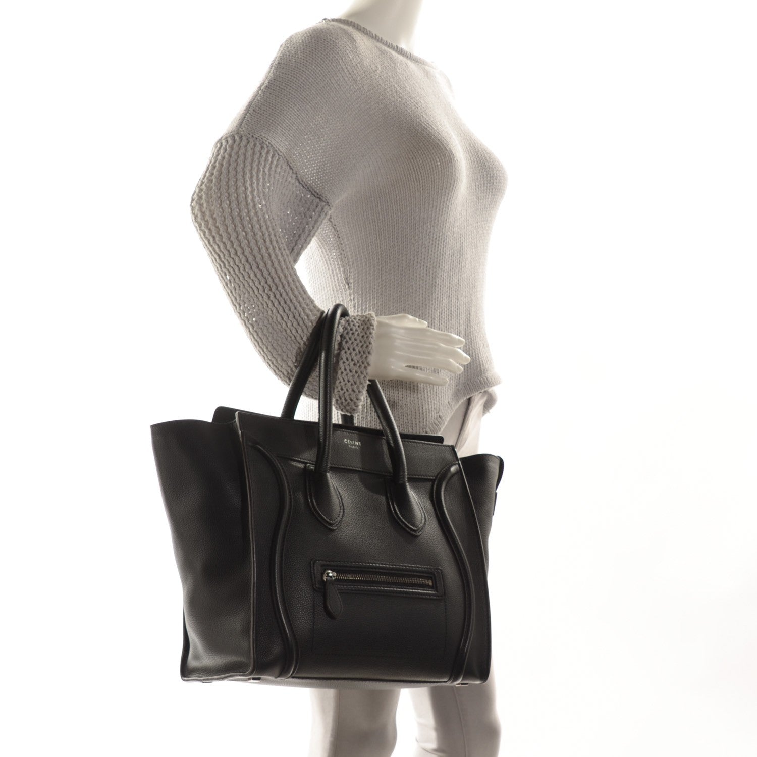 Celine Drummed Calfskin Mini Luggage Black 2 of 8