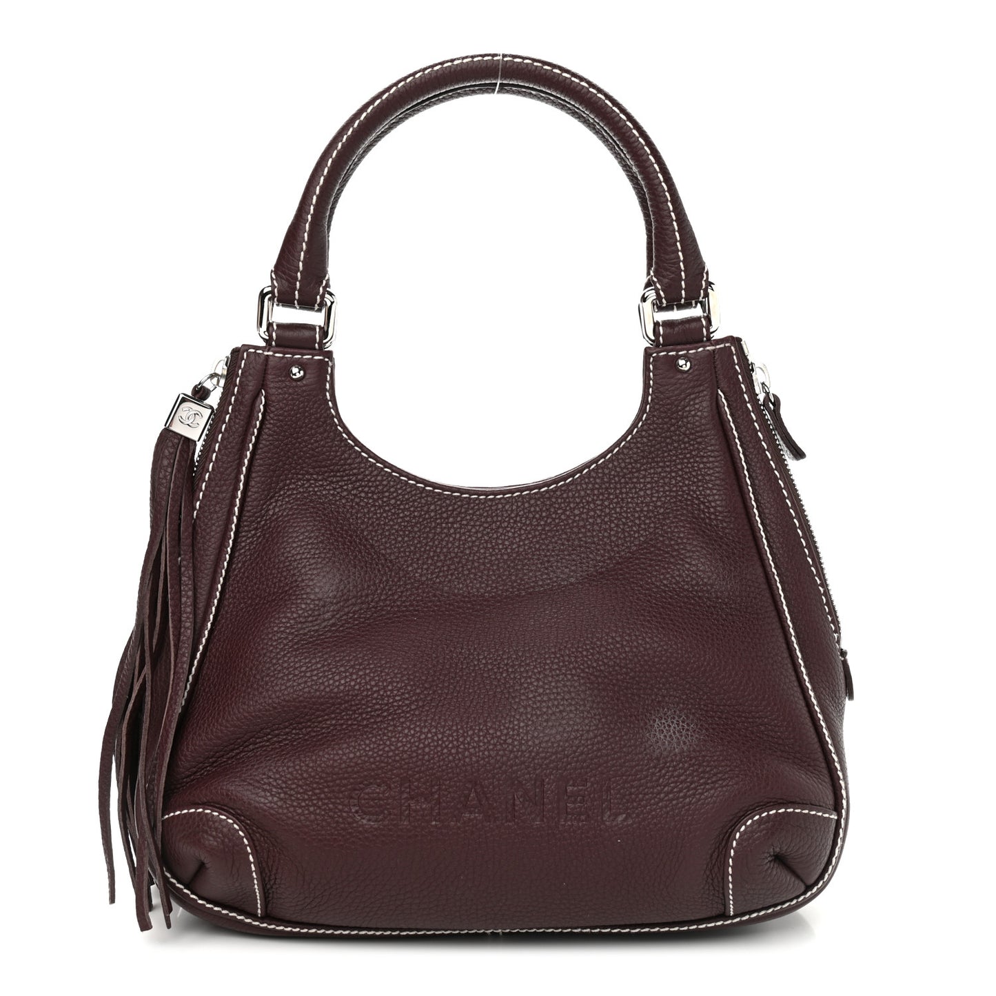 Grained Calfskin Tassel Hobo Dark Bordeaux