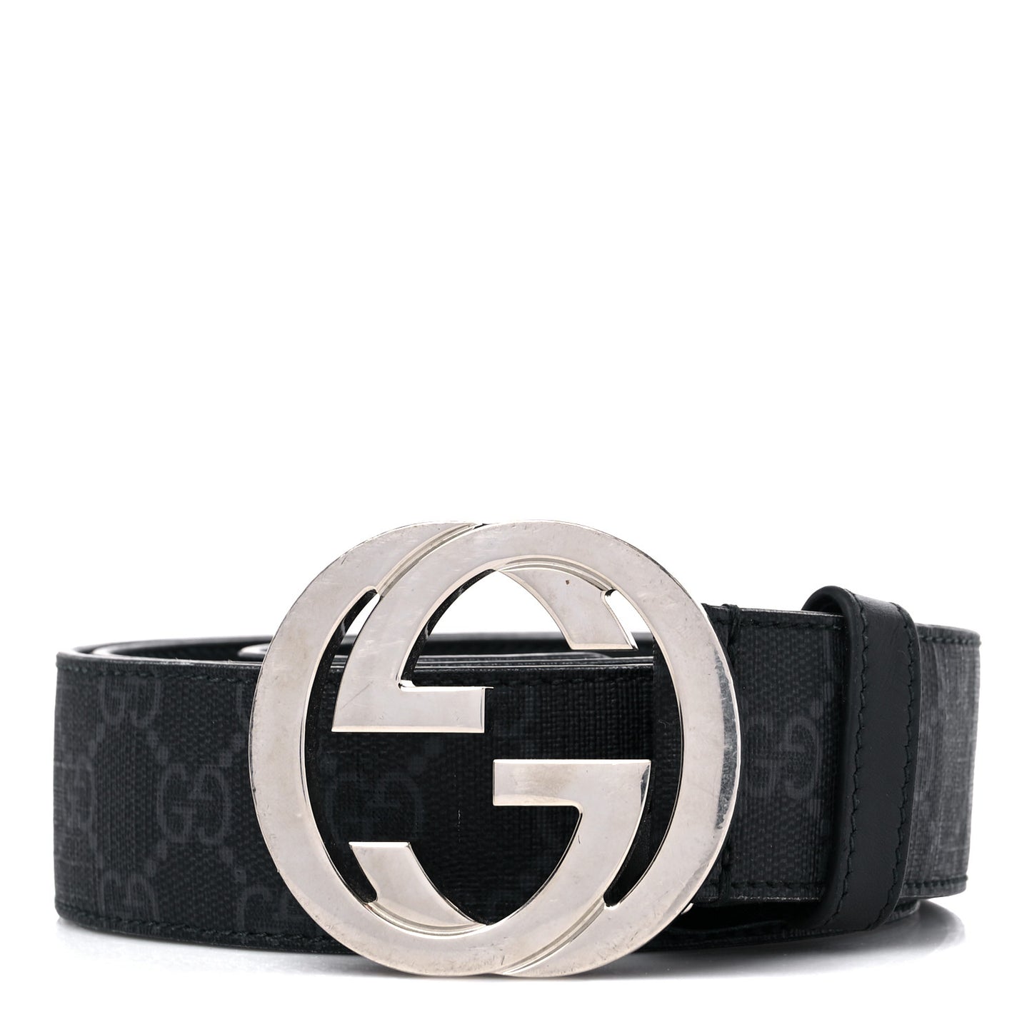 GG Supreme Monogram Selleria Calfskin Interlocking G 40mm Belt 100 40 Black Grey