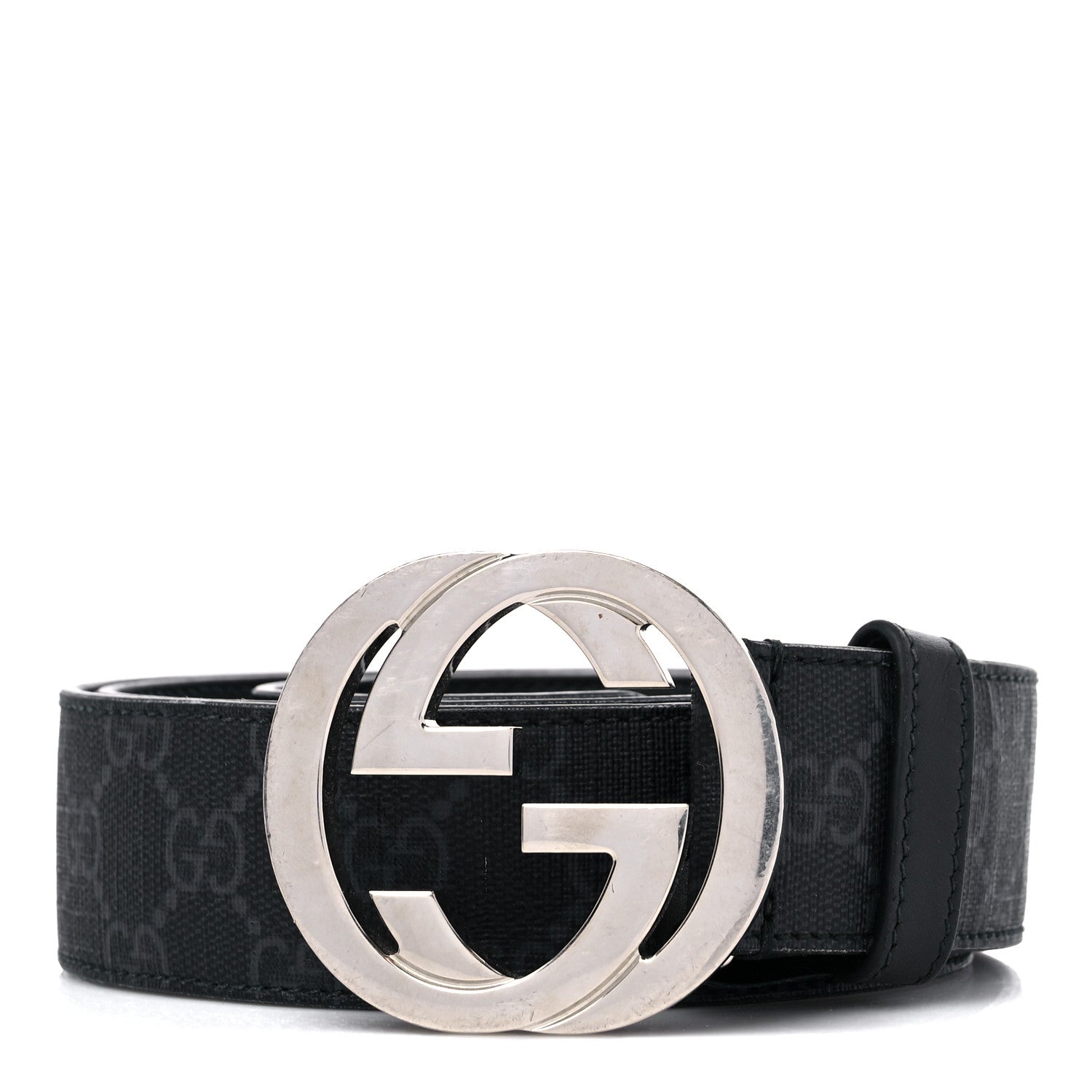 Gucci GG Supreme Monogram Selleria Calfskin Interlocking G 40mm Belt 100 40 Black Grey 1 of 6