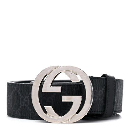 Gucci GG Supreme Monogram Selleria Calfskin Interlocking G 40mm Belt 100 40 Black Grey 1 of 6