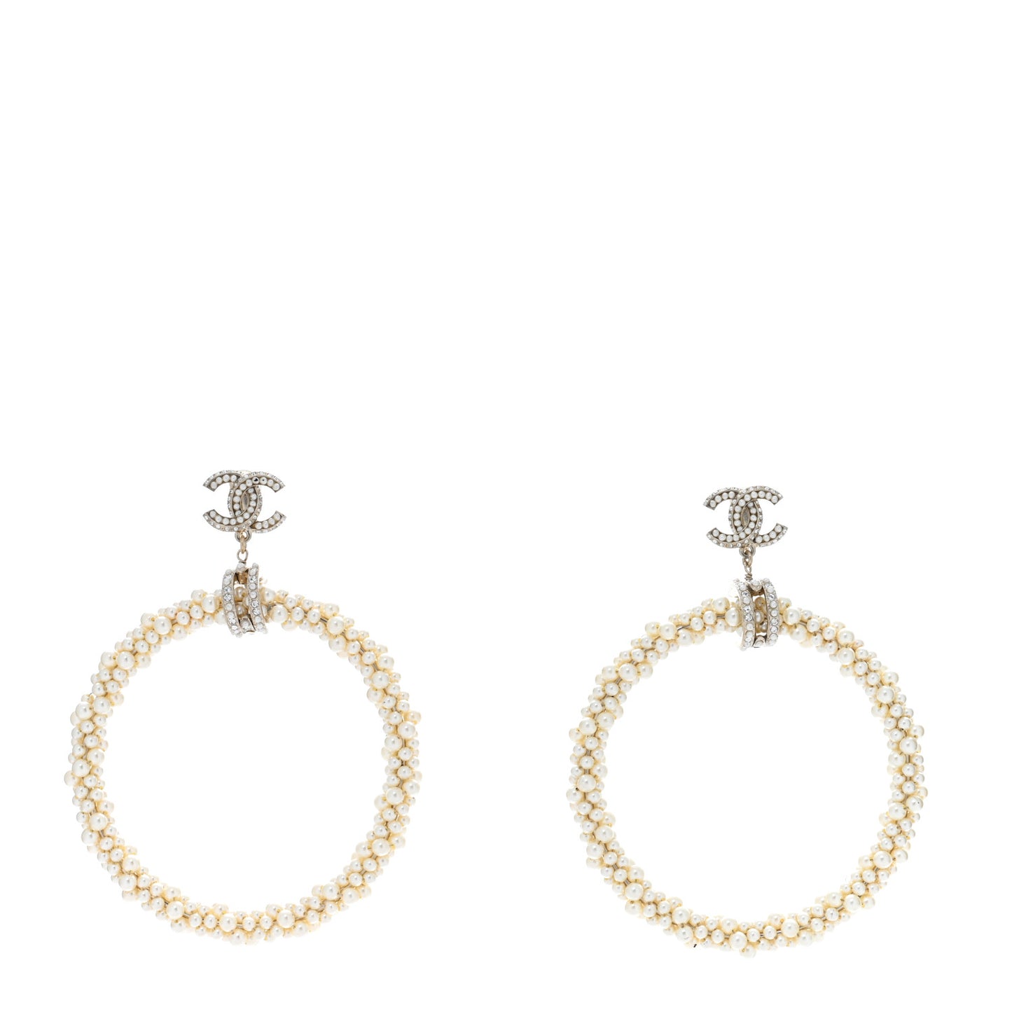 Crystal Pearl CC Hoop Earrings Gold Pearly White