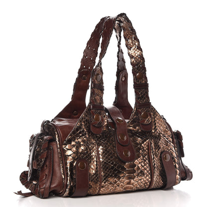 Chloe Metallic Python Calfskin Silverado Shoulder Bag Brown 3 of 13