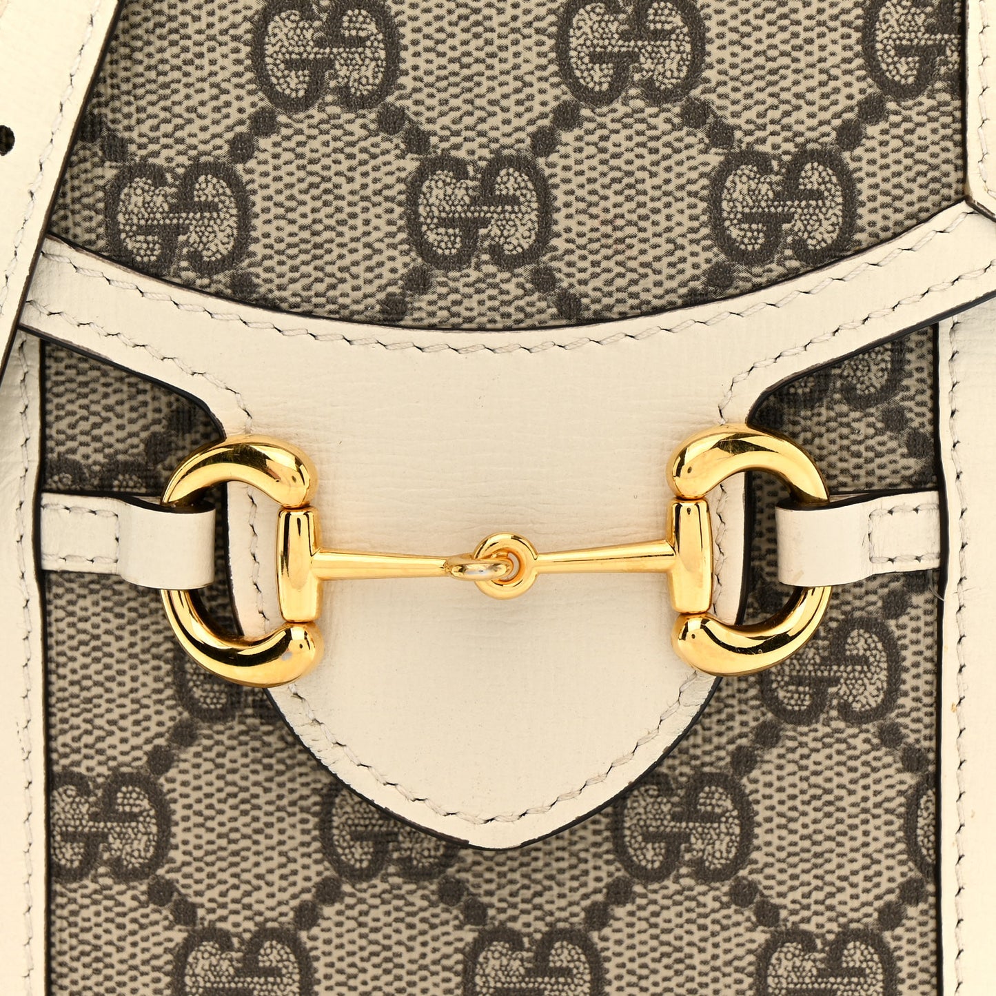 GG Supreme Monogram Azalea Calfskin Mini Horsebit 1955 Crossbody Bag Beige Ebony Mystic White