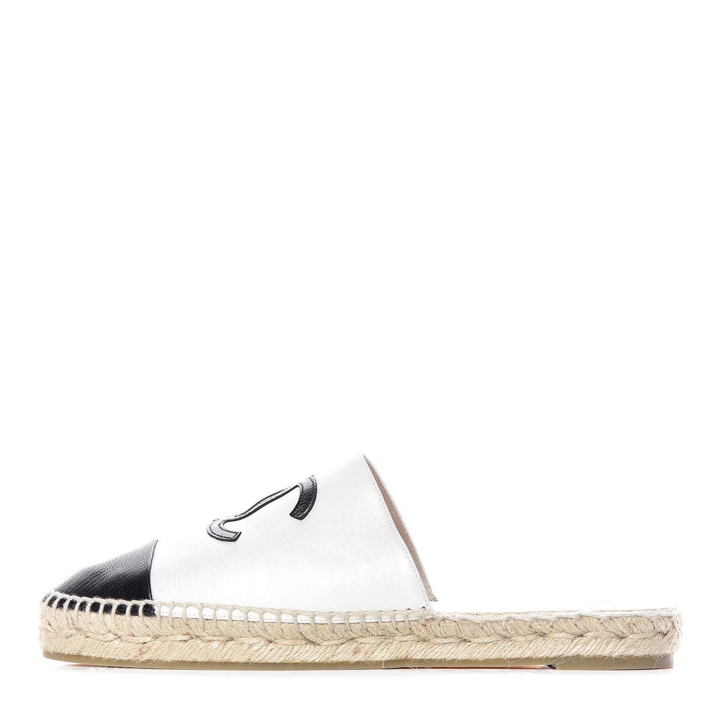 Iridescent Goatskin CC Espadrille Mules 40 Ivory Black