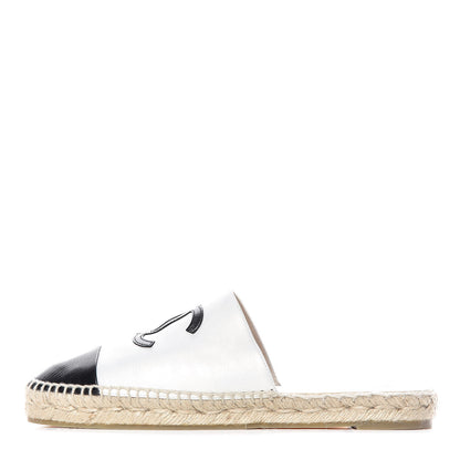 Chanel Iridescent Goatskin CC Espadrille Mules 40 Ivory Black 1 of 12