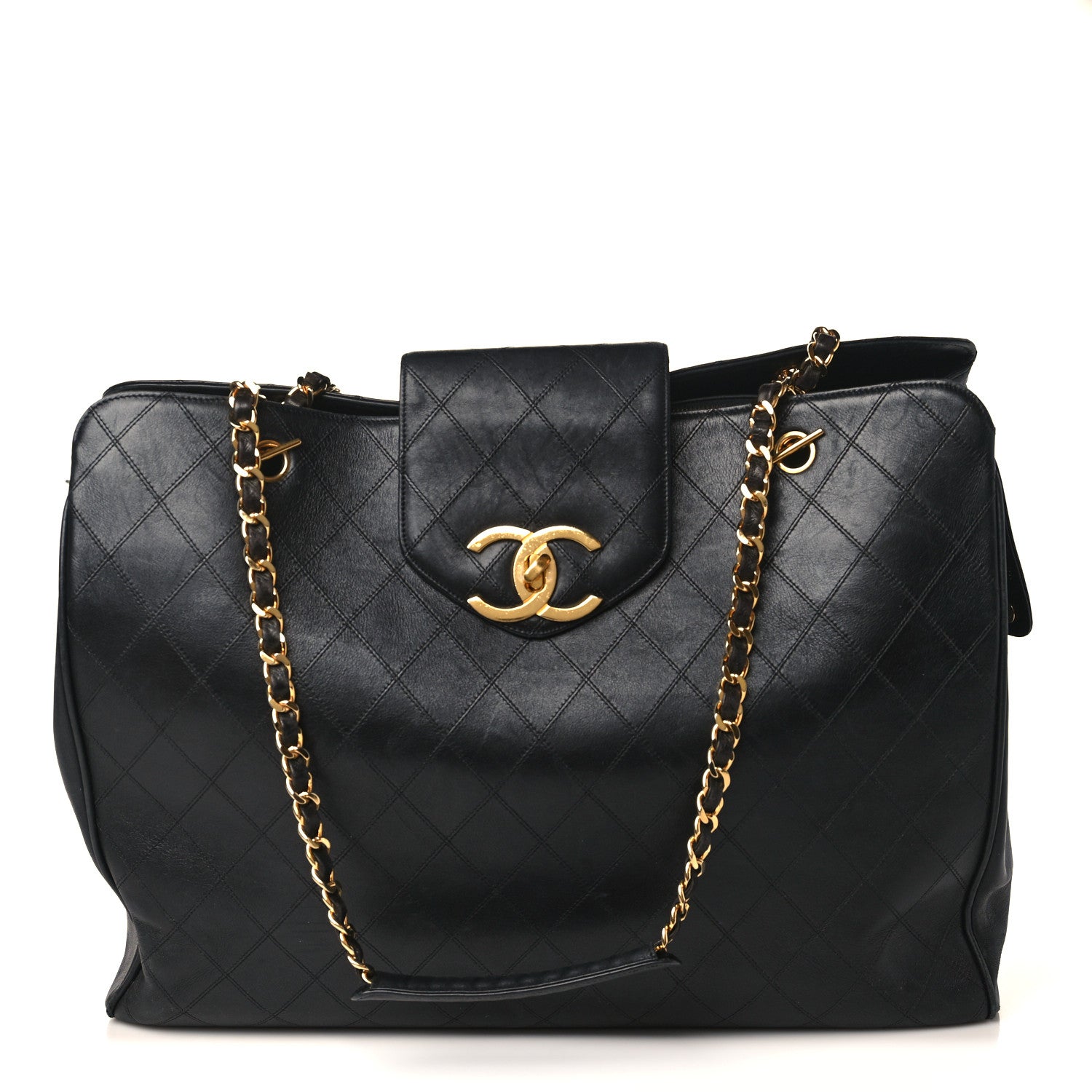 Chanel Calfskin Stitched XL Weekender Black 1 of 10