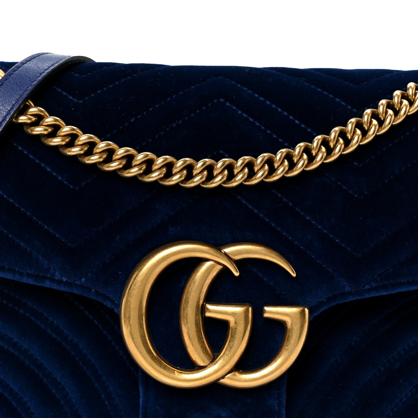 Velvet Matelasse Medium GG Marmont Shoulder Bag Cobalt Blue