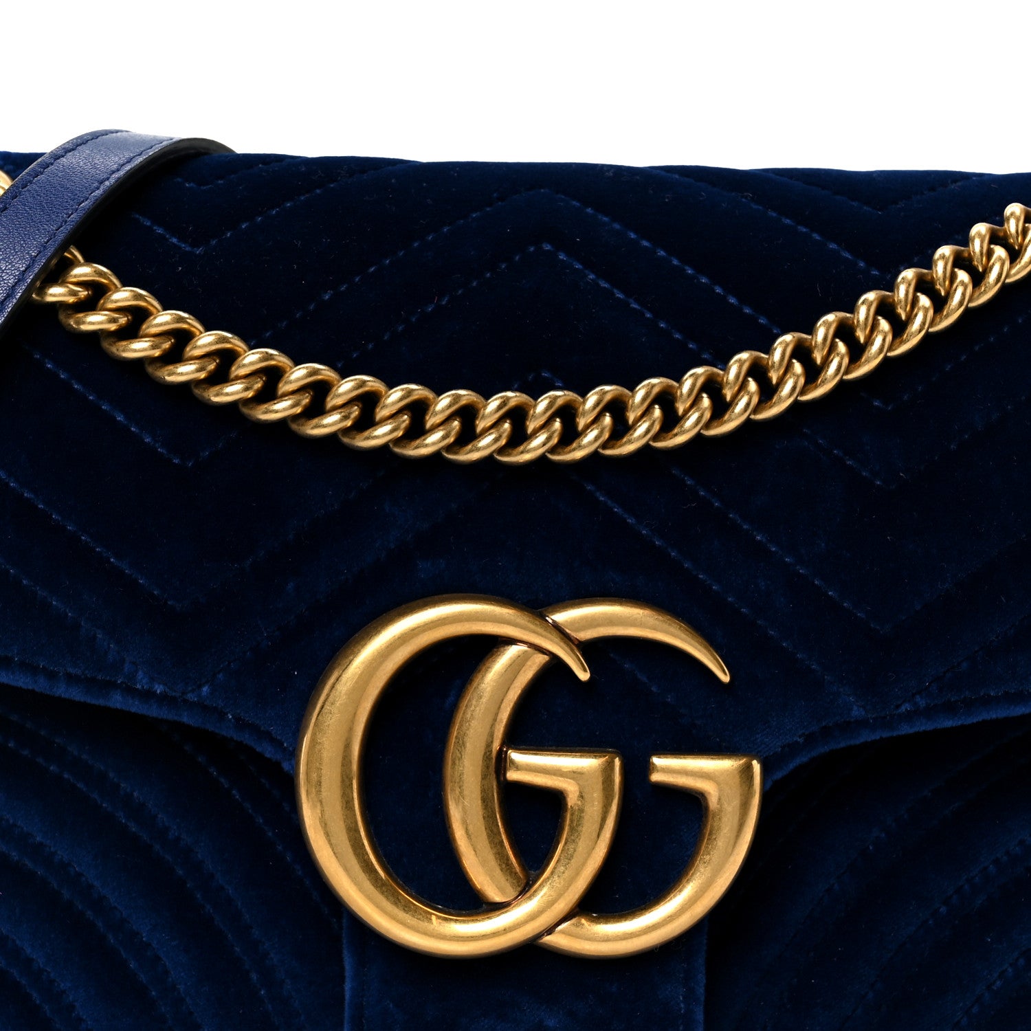 Gucci Velvet Matelasse Medium GG Marmont Shoulder Bag Cobalt Blue 9 of 11