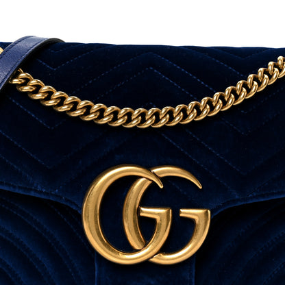 Gucci Velvet Matelasse Medium GG Marmont Shoulder Bag Cobalt Blue 9 of 11