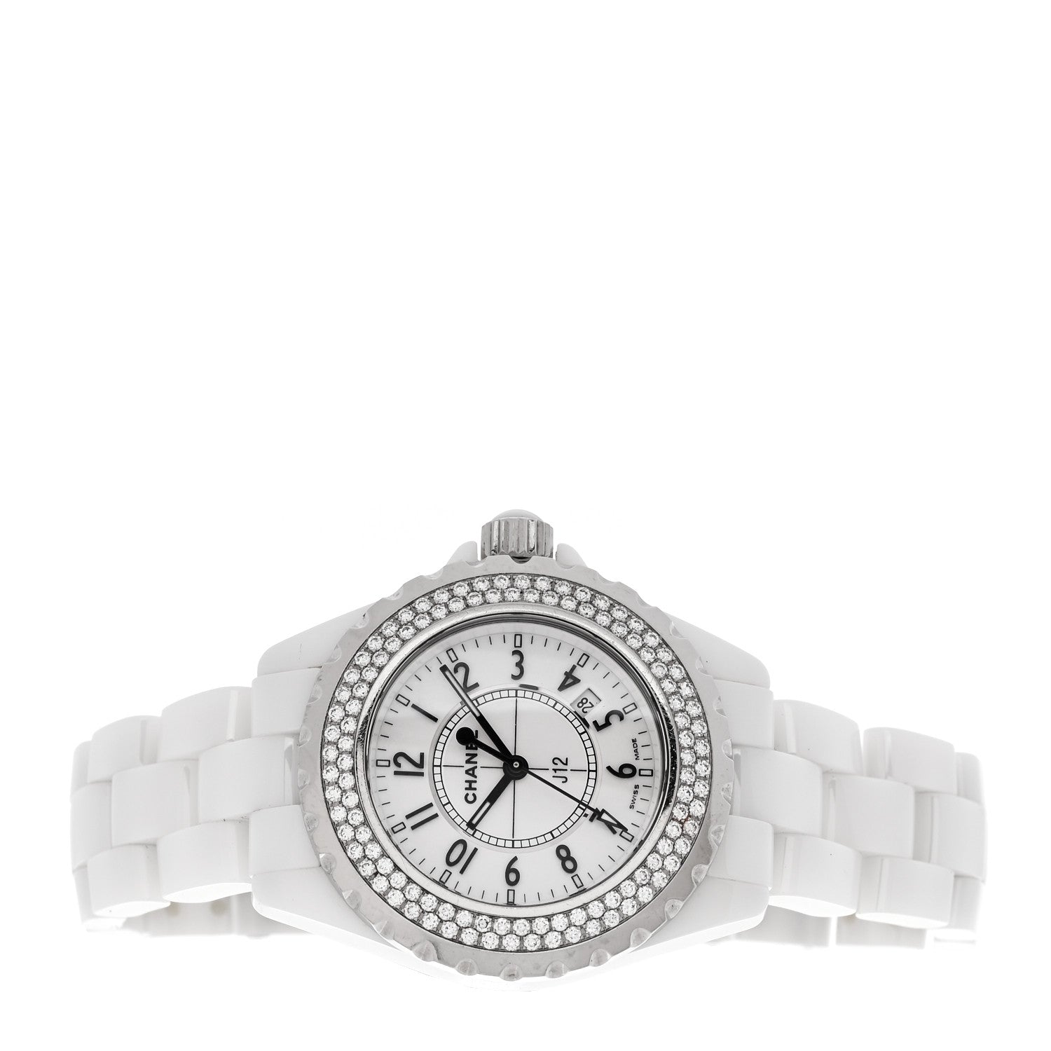 Chanel Stainless Steel Ceramic Diamond Pave Bezel 33mm J12 Quartz Watch White 2 of 5