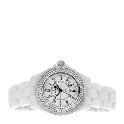 Chanel Stainless Steel Ceramic Diamond Pave Bezel 33mm J12 Quartz Watch White 2 of 5