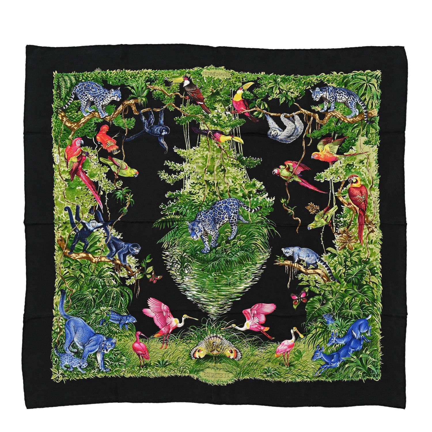 Hermes Silk Equateur Scarf 90 Black Vert Bleu 1 of 5